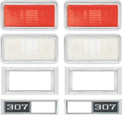 1968 Chevy II / Nova, Full Size Wagon Side Marker Lamp And Bezel Kit With 307 And Clear / Red Lenes