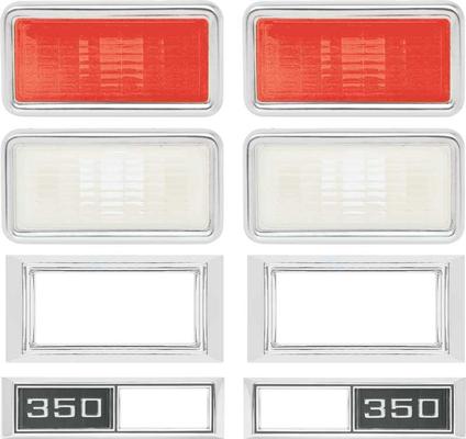 1968 Chevy II / Nova, Full Size Wagon Side Marker Lamp And Bezel Kit With 350 And Clear / Red Lenes