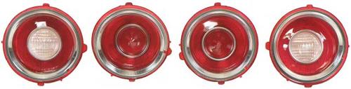 1971-73 Camaro RS; Tail Light & Back Up Lens Kit; with Inner & Outer Chrome Trim Ring; 1971 2nd Design; 4 Piece Set