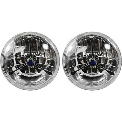 7" Tri-Bar Round Headlight Set; Blue Dot; H4 Halogen; 12 Volt