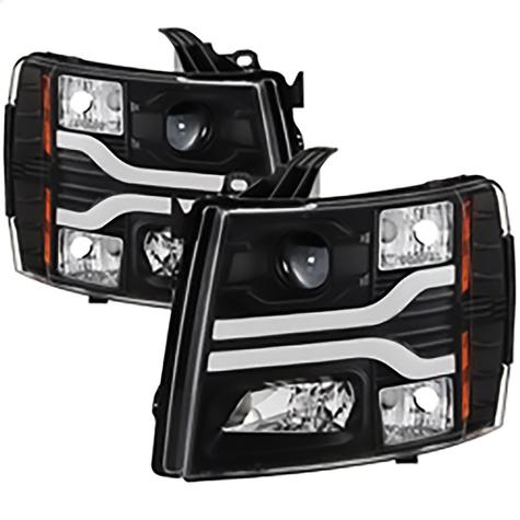 2007-2013 Chevrolet Silverado 1500, 2500HD Version 3 Projector Headlights; LED DRL; Black