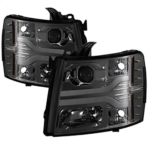 2007-2013 Chevrolet Silverado 1500, 2500HD Version 3 Projector Headlights; LED DRL; Smoke