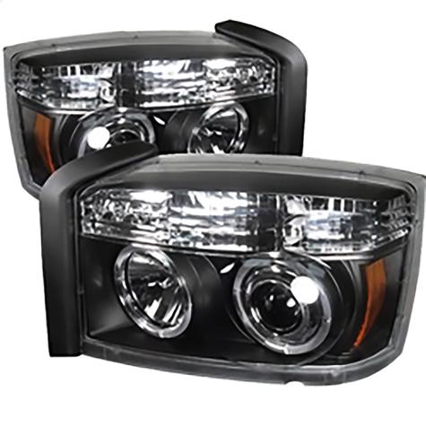 2005-2007 Dodge Dakota; Projector Headlights; LED Halo; Black