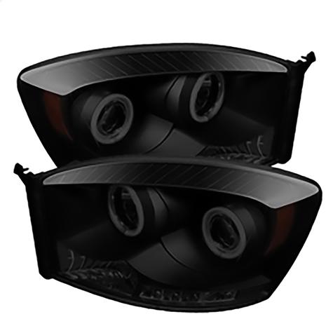 2006-2009 Dodge Ram 1500/2500/3500; Projector Headlights; CCFL Halo; LED; Black Smoke