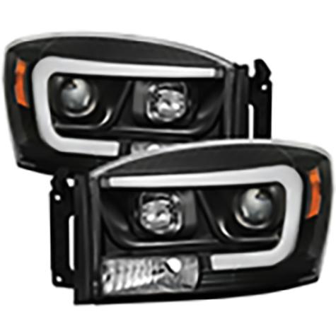 2006-2009 Dodge Ram 1500/2500/3500; Version 2 Projector Headlights; Light Bar DRL; Black