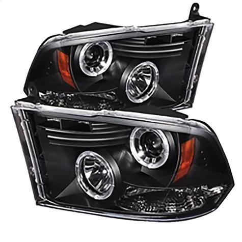 2010-2019 Dodge Ram 1500/2500/3500; Projector Headlights; Halogen Model Only; LED Halo; LED; Black