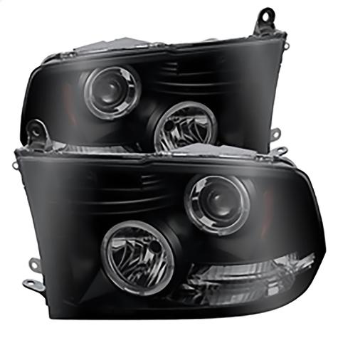 2010-2019 Dodge Ram 1500/2500/3500; Projector Headlights; Halogen Model Only; LED Halo; LED; Black Smoke