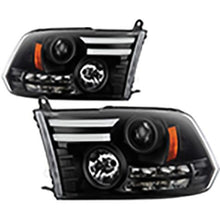 2010-2019 Dodge Ram 1500/2500/3500; Projector Headlights; Halogen Model Only; Light Bar DRL; Black