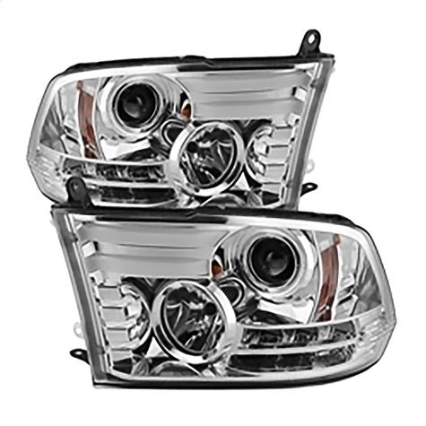 2010-2019 Dodge Ram 1500/2500/3500; Projector Headlights; Halogen Model Only; Light Bar DRL; Chrome