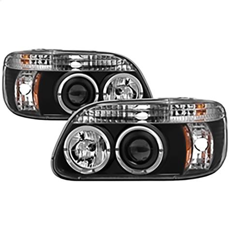 1995-2001 Ford Explorer; 1PC Projector Headlights; LED Halo; Black