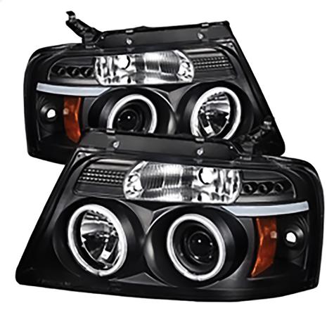 2004-2008 Ford F150; Projector Headlights; Version 2; CCFL Halo; LED; Black