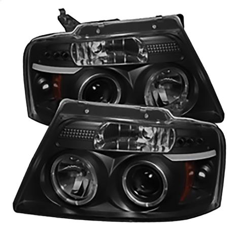 2004-2008 Ford F150; Projector Headlights; Version 2; Black Smoke