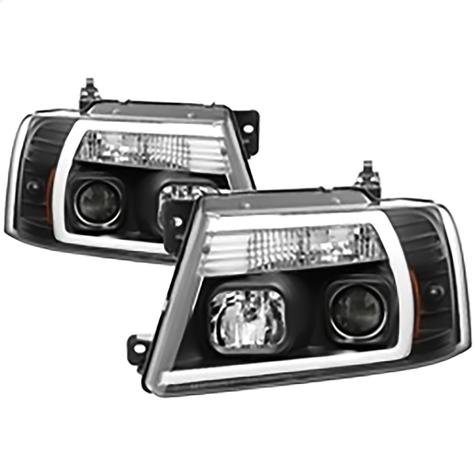 2004-2008 Ford F150; Light Bar Projector Headlights; Black