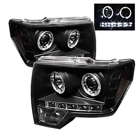2009-2014 Ford F150; Projector Headlights; Halogen Model Only; Black