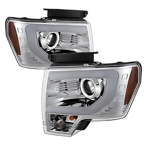 2013-2014 Ford F150; Projector Headlights; Factory Xenon Model Only; Light Bar DRL; Chrome