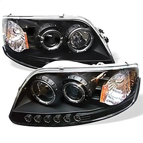 1997-2002 Ford F150 & Expedition; 1PC Projector Headlights; LED Halo; Amber Reflector; LED; Black