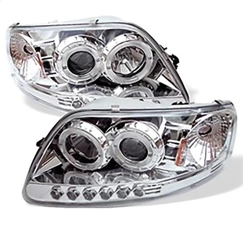 1997-2002 Ford F150 & Expedition; 1PC Projector Headlights; LED Halo; Amber Reflector; LED; Chrome