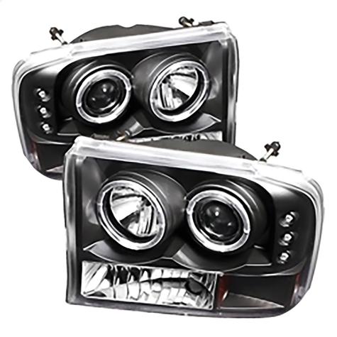 1999-2004 Ford F250 Super Duty & Excursion; 1PC Projector Headlights; Version 2; Black