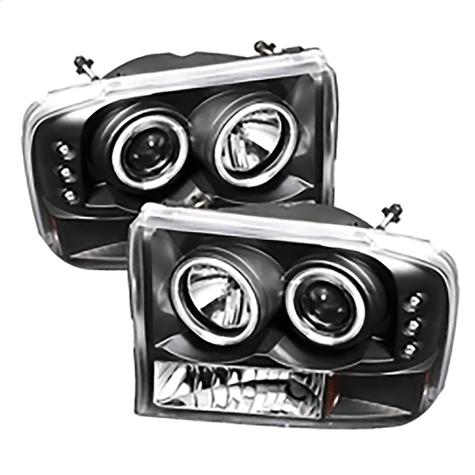 1999-2004 Ford F250 Super Duty & Excursion; 1PC Projector Headlights; Version 2; CCFL Halo; LED; Black