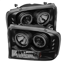 1999-2004 Ford F250 Super Duty & Excursion; 1PC Projector Headlights; Version 2; CCFL Halo; LED; Black Smoke