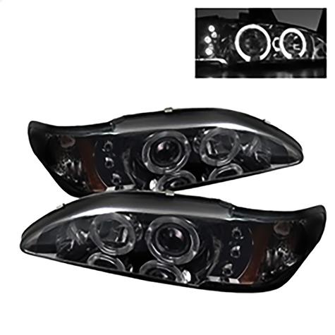 1994-1998 Ford Mustang; 1PC Projector Headlights; LED Halo; Amber Reflector; LED; Smoke