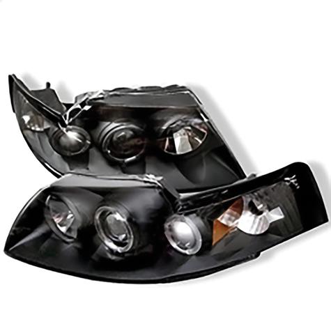 1999-2004 Ford Mustang; Projector Headlights; LED Halo; Black
