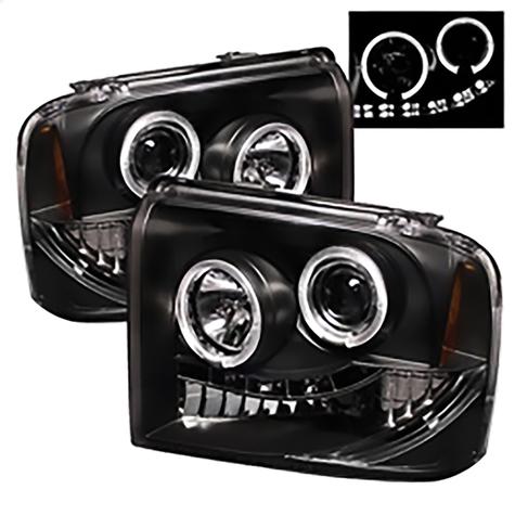 2005-2007 Ford F250 & F350 Super Duty; Projector Headlights; LED Halo; LED; Black