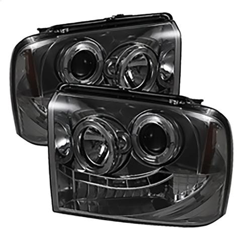 2005-2007 Ford F250 & F350 Super Duty; Projector Headlights; LED Halo; LED; Smoke