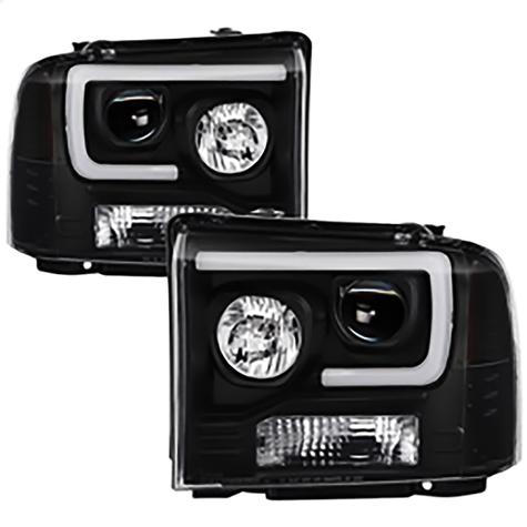 2005-2007 Ford F250 & F350 Super Duty; Light Bar Projector Headlights; Black