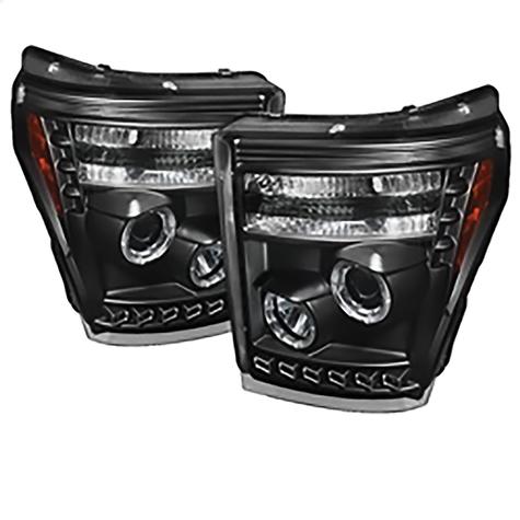 2011-2016 Ford F250 & F350 Super Duty; Projector Headlights; CCFL Halo; DRL; Black