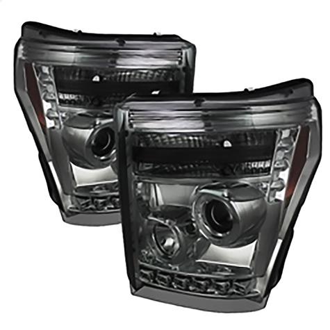 2011-2016 Ford F250 & F350 Super Duty; Projector Headlights; LED Halo; DRL; Smoke