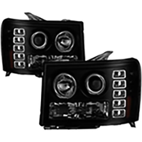 2007-2013 GMC Sierra 1500/2500/3500; Sierra 2500HD/3500HD & Denali; Projector Headlights; LED Halo; LED; Black Smoke
