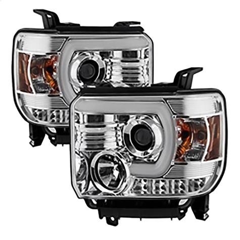 2014-2015 GMC Sierra 1500; 2015-2017 Sierra 2500HD/3500 HD; Projector Headlights; Light Bar DRL; Chrome