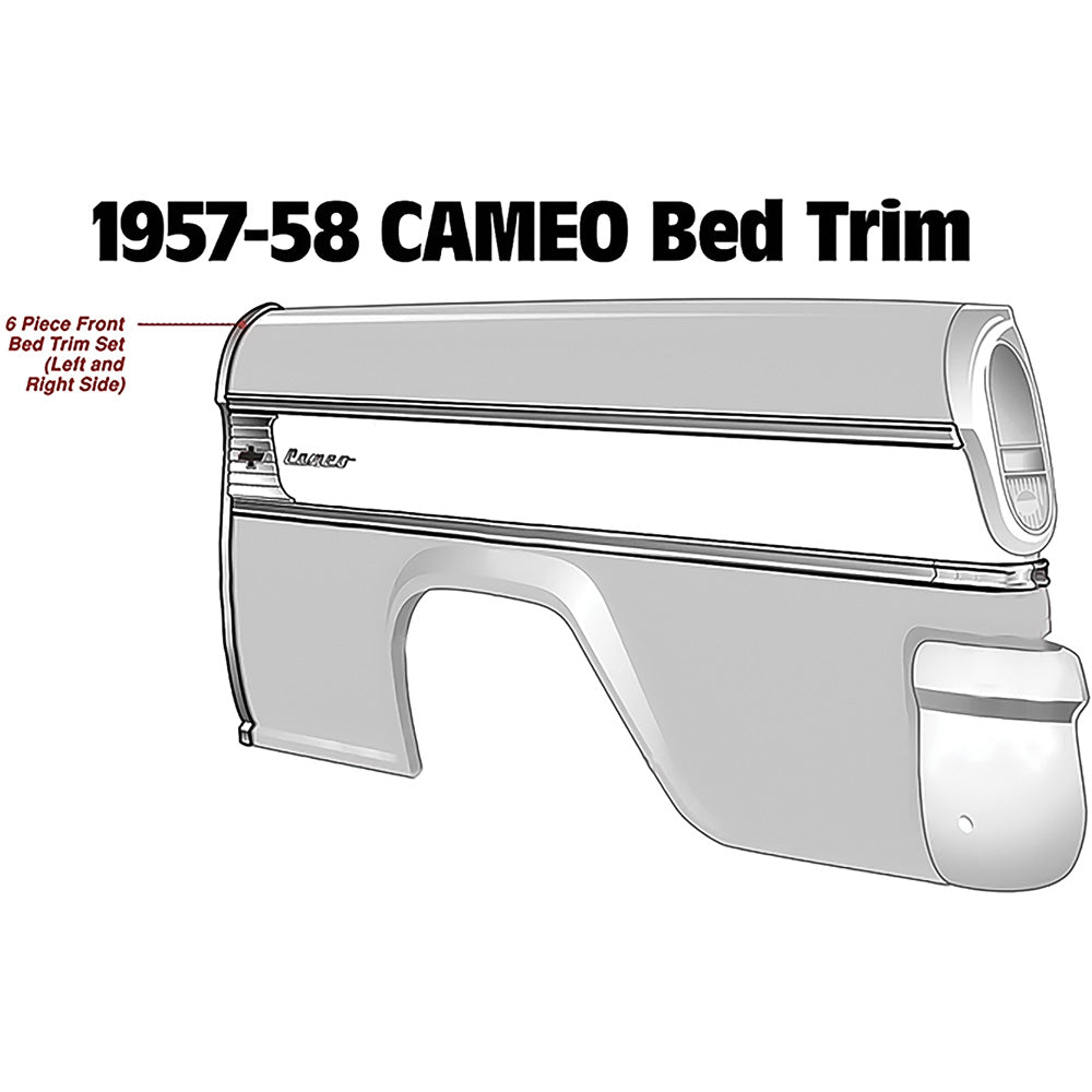 T5518 - 1955-58 Chevrolet Cameo Truck; Front Bed Chrome Trim Molding Set; 6-Piece