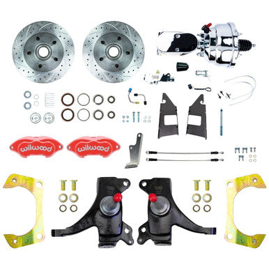 The Right Stuff 73-87 GM C10 Truck 2" Drop Pwr Front Disc Kit Red Wilwood Calipers Chrome Upper - (TDC7325DZXP)