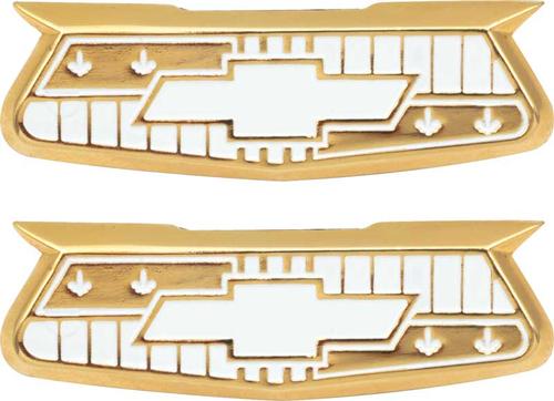 TF300272 - 1955-56 Chevrolet Bel Air; Quarter Panel Crest Emblems w/ Clips; Gold; Pair