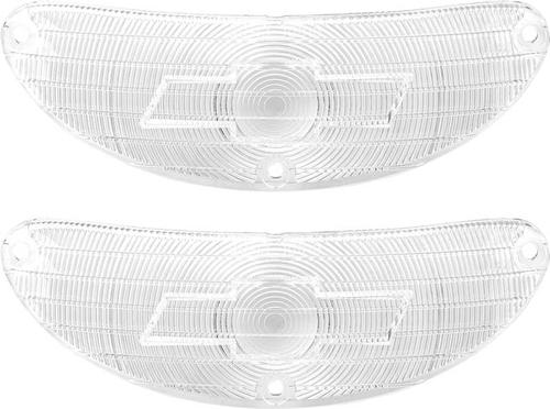 1955 Chevrolet Bel  Air, 150, 210; Park Lamp Lenses; Clear; With Bow Tie Logo; Pair