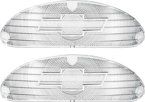 1955 Chevrolet Bel Air, 150, 210, Nomad; Bow Tie Park Lamp Lenses; With Chrome Bow Tie Logo; Clear; Pair