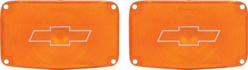 1956 Chevrolet Bel Air, 150, 210, Nomad; Park Lamp Lens; Amber; With Chrome Bow Tie; Pair