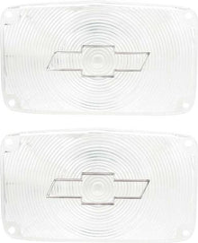 1956 Chevrolet Bel Air, 150, 210, Nomad; Park Lamp Lens; Clear; With Chrome Bow Tie; Pair