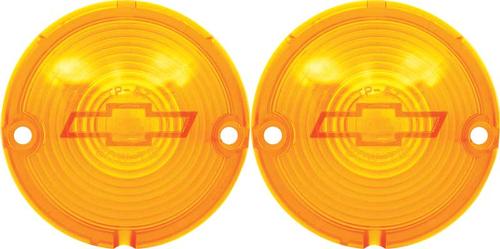 1957 Chevrolet Bel Air, 150, 210, Nomad; Park Lamp Lens; Amber; with Bow Tie; Pair