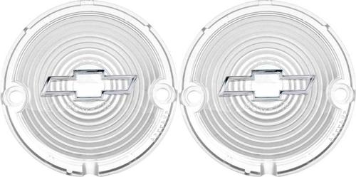 1957 Chevrolet Bel  Air, 150, 210, Nomad; Park Lamp Lenses; Clear; With Chrome Bow Tie Logo; Pair
