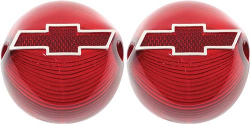 1956 Chevy Bel Air, 150, 210, Nomad; Tail Lamp Lenses; with Chrome Bow Tie; Pair