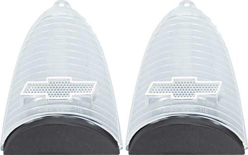 1955 Chevy Bel Air, 150, 210, Nomad; Tail Lamp Lenses; Clear; with Chrome Bow Tie; Pair