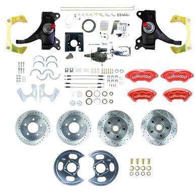 The Right Stuff 71-72 C10 Truck 2" Drop Chrome Hydraulic Assist 4-Wheel Kit Red Wilwood Calipers - (THB7155DZXP)