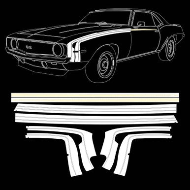 Trim Parts 1969 Camaro SS Stencil and White Vinyl Hockey Stick Stripe Kit - (TPG-6734)