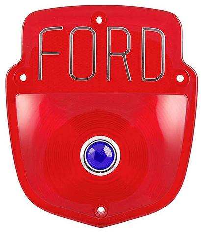 1948-66 Ford F-Series Flareside Truck; Shield Tail Lamp Lens; Chrome FORD Block Lettering With Blue Dot