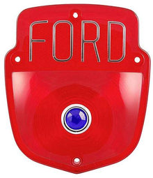 1948-66 Ford F-Series Flareside Truck; Shield Tail Lamp Lens; Chrome FORD Block Lettering With Blue Dot