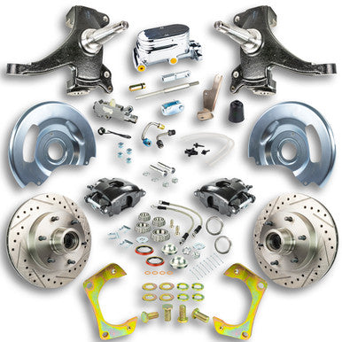 The Right Stuff 60-62 GM Truck/Sub, 2" Drop Std Front Disc Brake Kit Blk Calipers Chrome Upper - (TSD6016DBX)