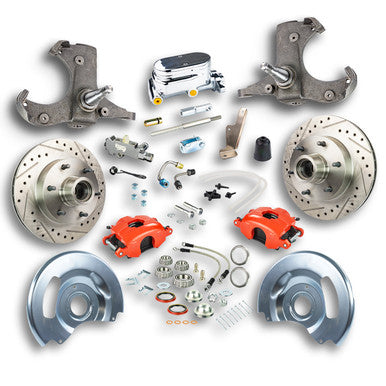 The Right Stuff 60-62 Chevy/GMC Truck/Sub, Std Front Disc Brake Kit, Red Calipers Chrome Upper - (TSD6016ZX)